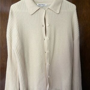 Reformation Cream Ribbed Cardigan